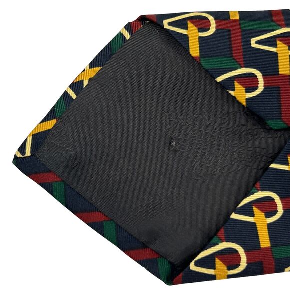 Burberrys Mens Tie Necktie Blue Gold Red Green Geometric Silk Made In England - Picture 4 of 7